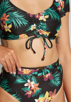 Fortune Swimwear, LLC Boardwalk Bliss High-Waisted Bikini Bottom Black Floral Discount