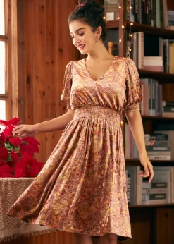 BTC Bohemian Rhapsody Balloon Sleeve Dress Golden Mirage Sale