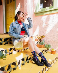 Bold Blue Floral Sheer Crew Sock Clearance