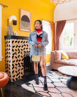 Bold Blue Floral Sheer Crew Sock Clearance