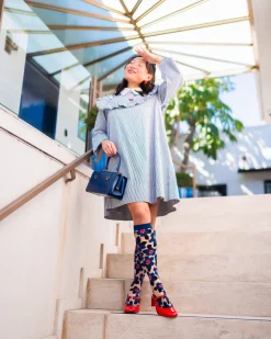 Bold Blue Sheer Knee High Sock Clearance