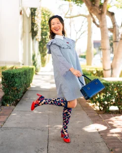 Bold Blue Sheer Knee High Sock Clearance