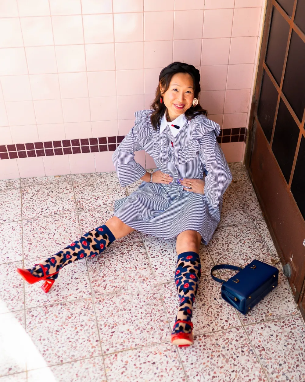 Bold Blue Sheer Knee High Sock Clearance