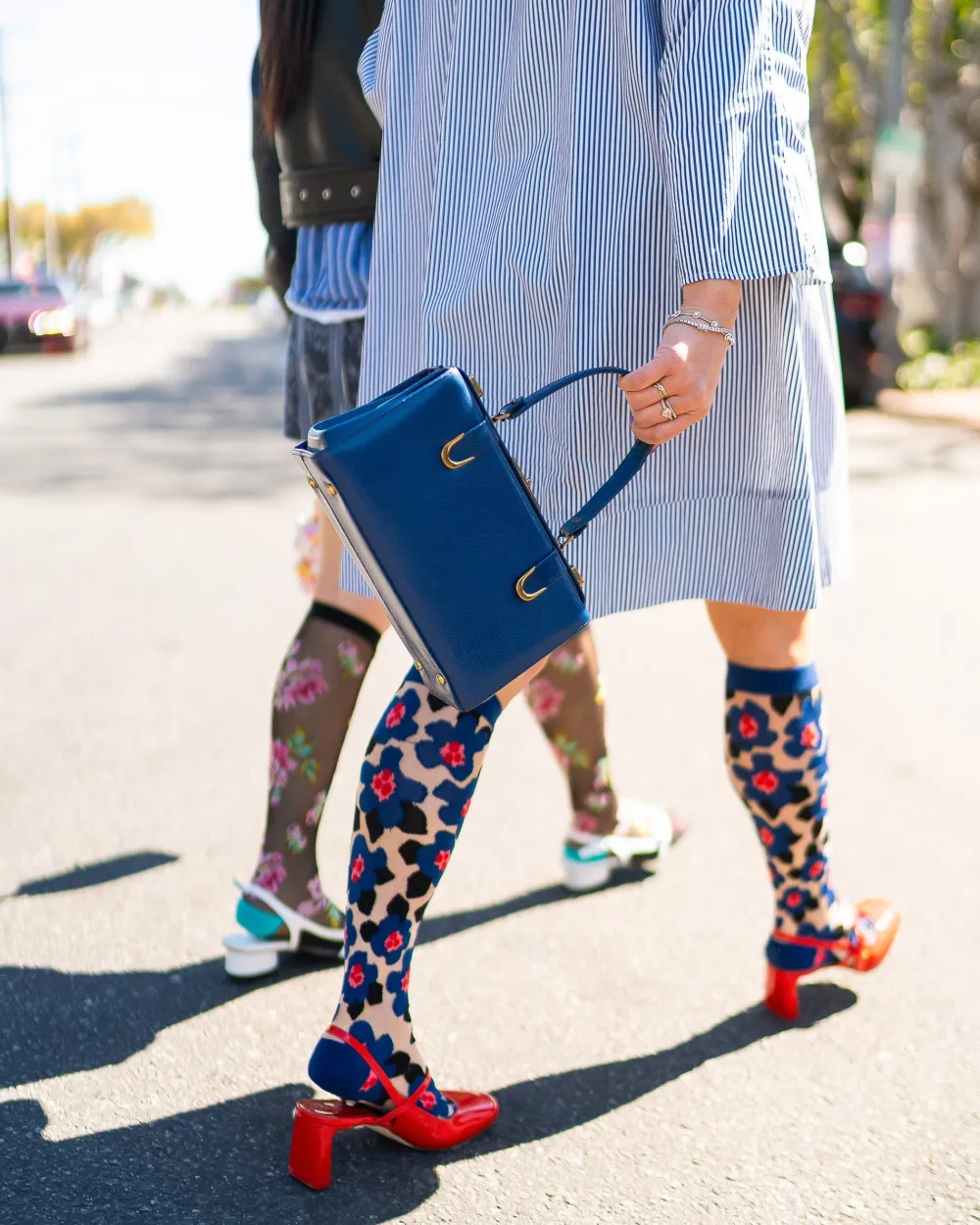 Bold Blue Sheer Knee High Sock Clearance