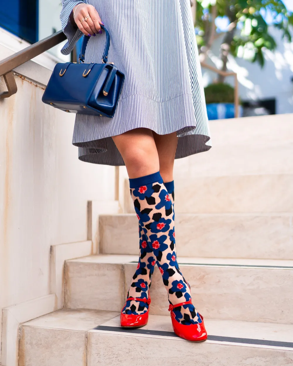 Bold Blue Sheer Knee High Sock Clearance