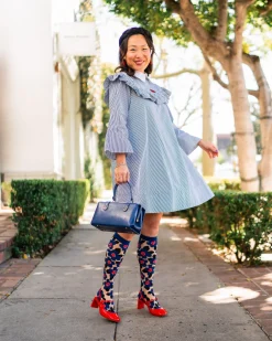 Bold Blue Sheer Knee High Sock Clearance