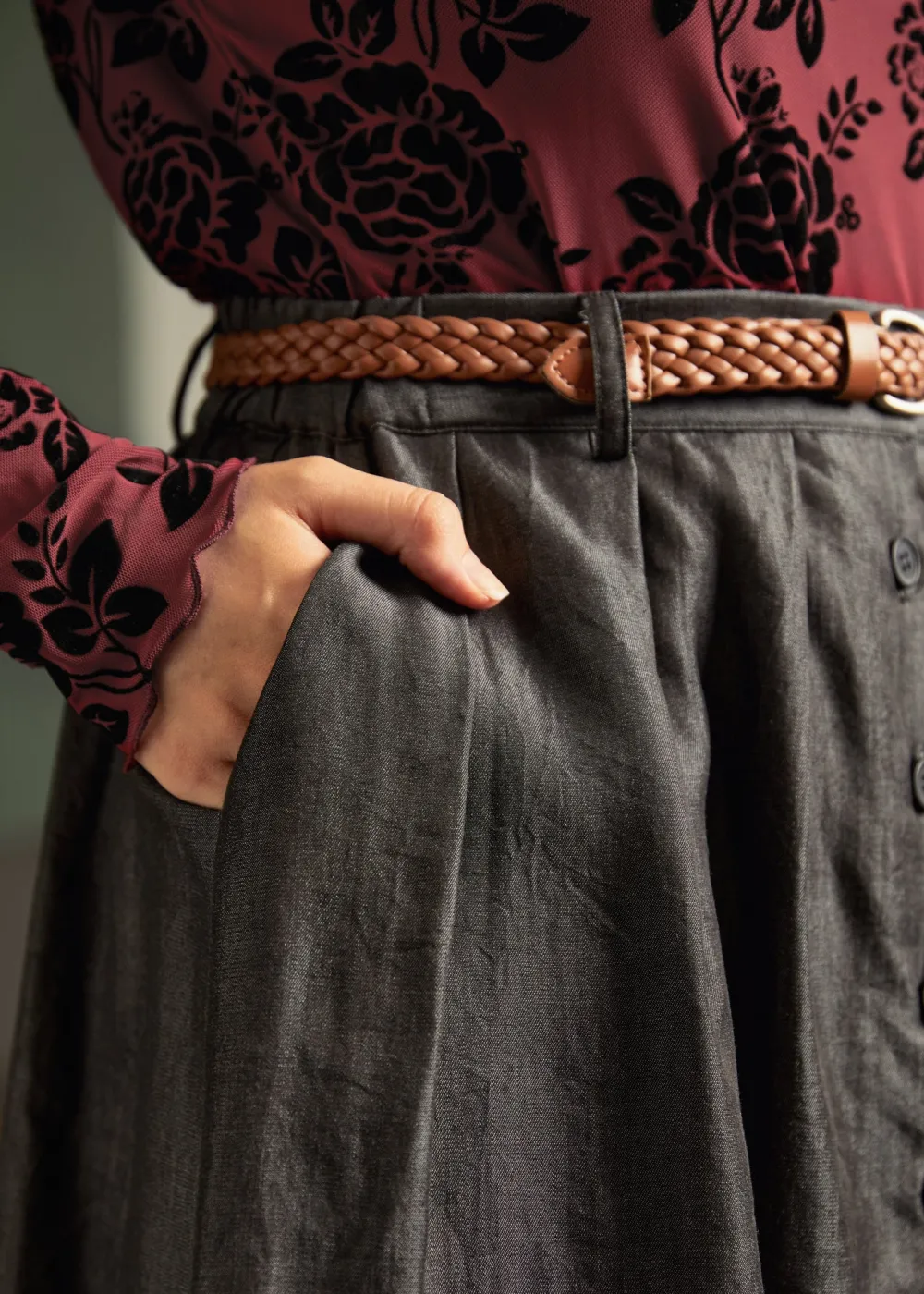 BTC Bookstore's Best Chambray A-Line Skirt Black Denim Sale