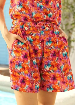 Breezy By Design Pleated Shorts Sunset Sangria Clearance