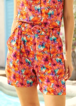 Breezy By Design Pleated Shorts Sunset Sangria Clearance