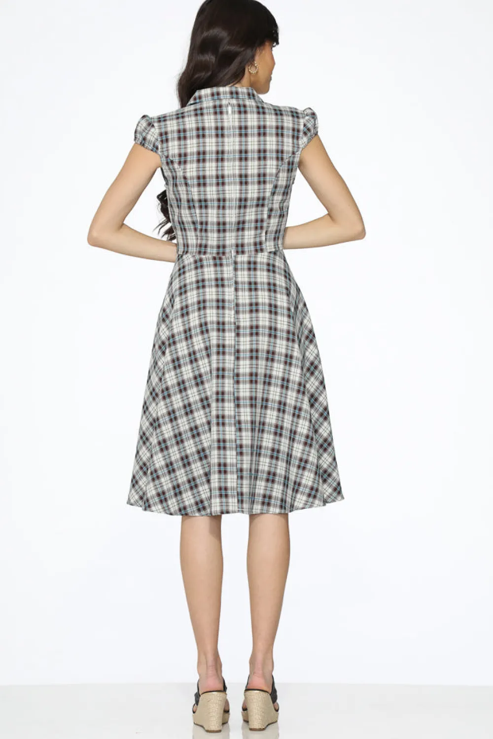 & Blue Plaid Swing Dress Brown Discount