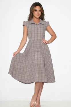 Brown Plaid Swing Dress New