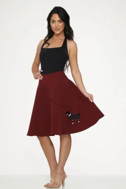 Burgundy Black Embroide Poodle Swing Skirt Red Sale