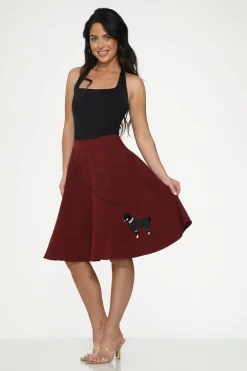 Burgundy Black Embroide Poodle Swing Skirt Red Sale