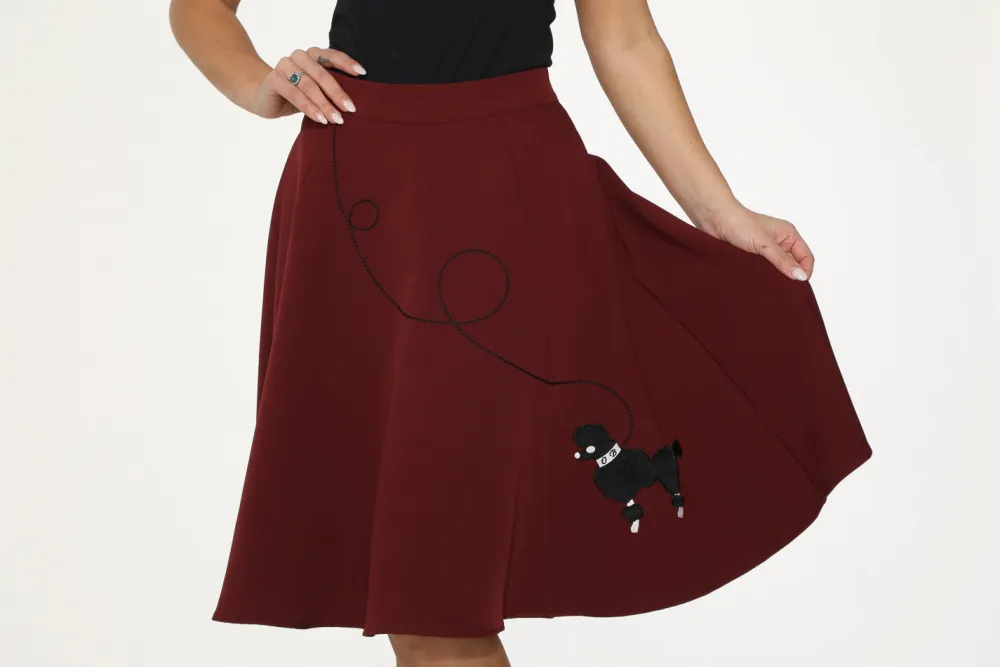 Burgundy Black Embroide Poodle Swing Skirt Red Sale