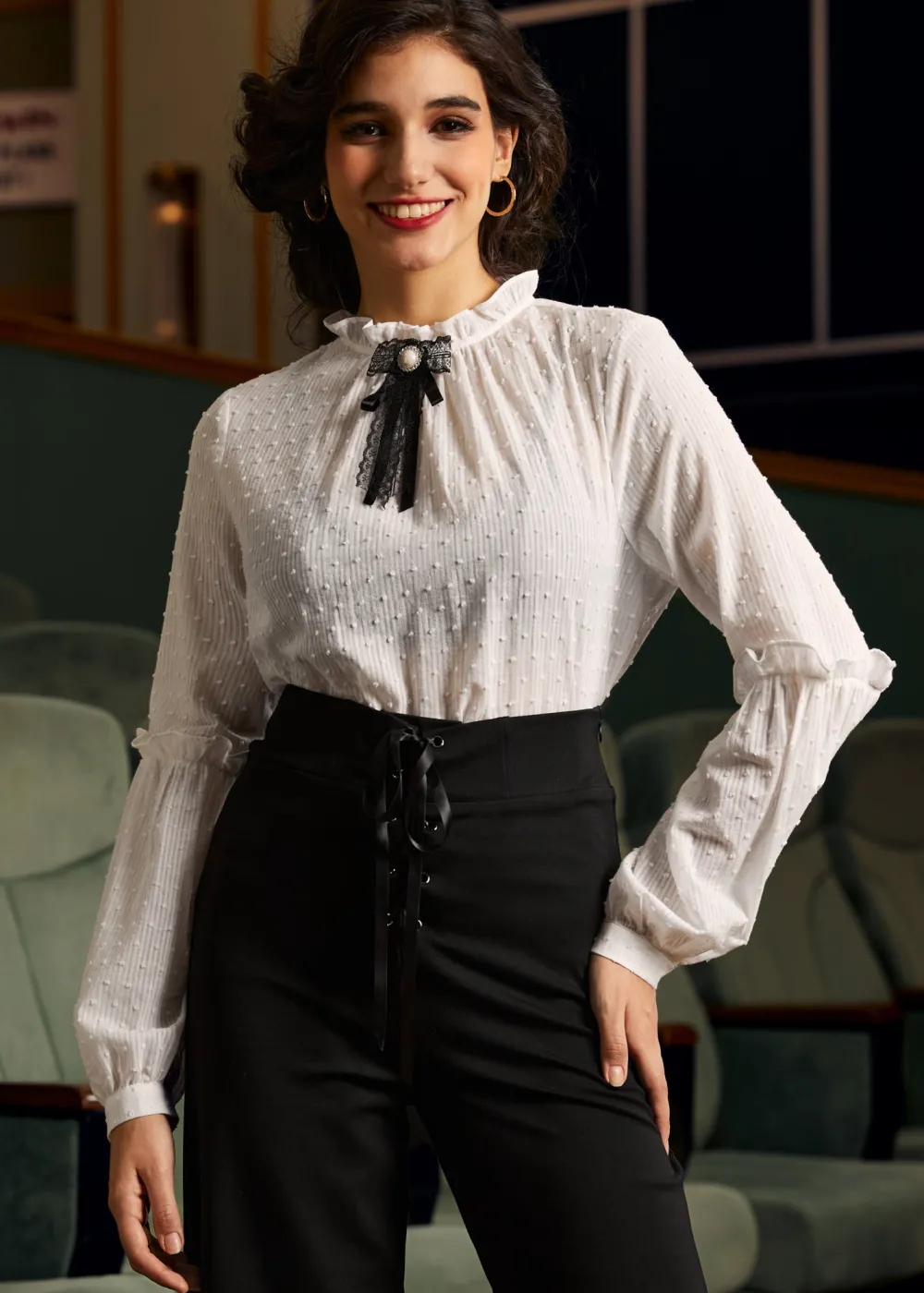 Bygone Beauty Balloon Sleeve Blouse Vanilla Mist New