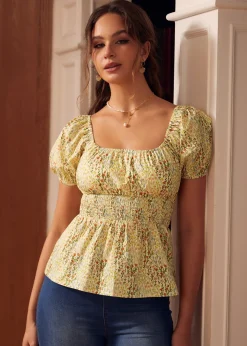 BTC Candlelit Café Peplum Blouse Cream Multi