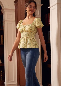 BTC Candlelit Café Peplum Blouse Cream Multi