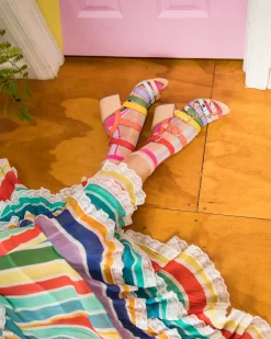 Candy Stripe Ruffle Crew Sock Sale
