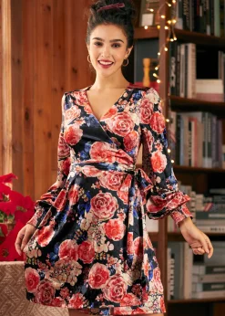 Celestial Silhouette Balloon Sleeve Dress Frosty Florals