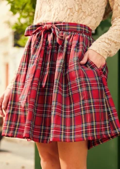 BTC Charmed I'm Sure Bow Dirndl Skirt Cherry Checker Plaid Discount