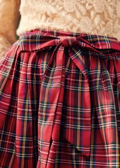 BTC Charmed I'm Sure Bow Dirndl Skirt Cherry Checker Plaid Discount