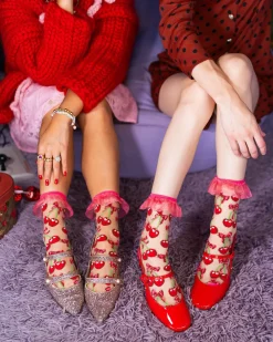 Cherry Bow Ruffle Sheer Crew Sock Discount