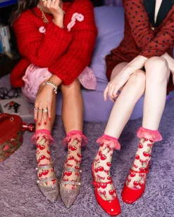 Cherry Bow Ruffle Sheer Crew Sock Discount