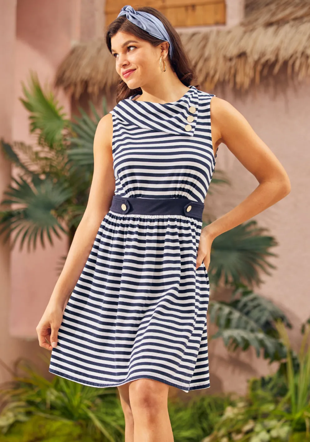 BTC Coach Tour Dress Navy Stripe Sale