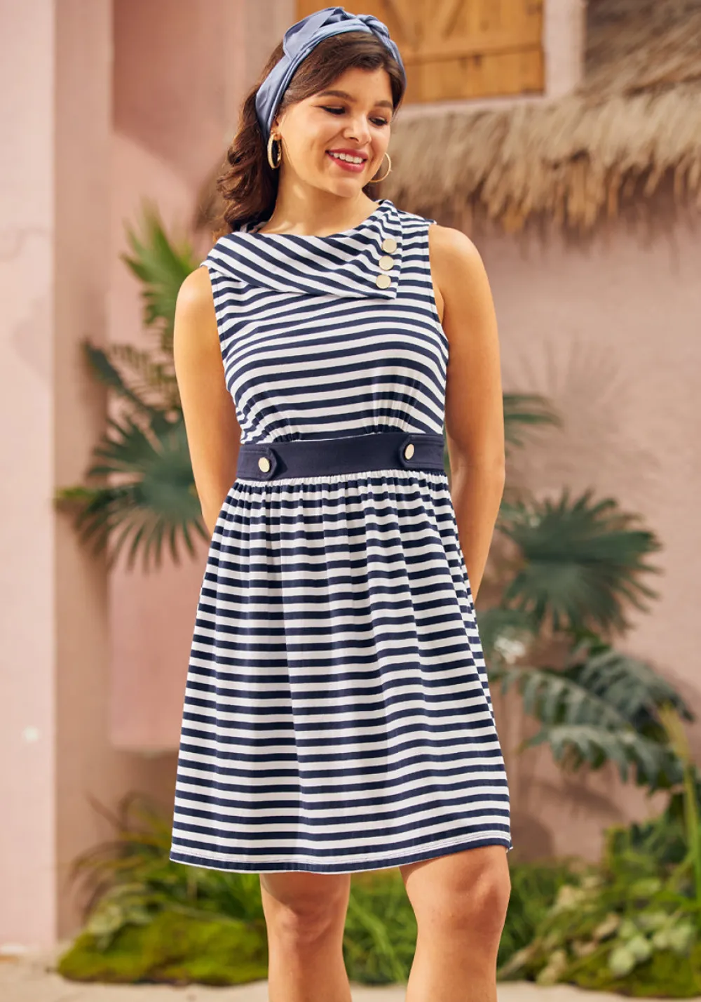 BTC Coach Tour Dress Navy Stripe Sale