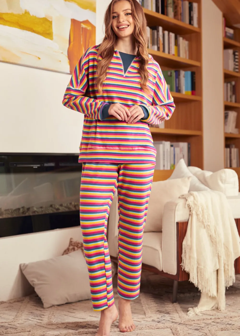 Colorburst Cozy Straight-Leg Pants Celestial Stripe Discount