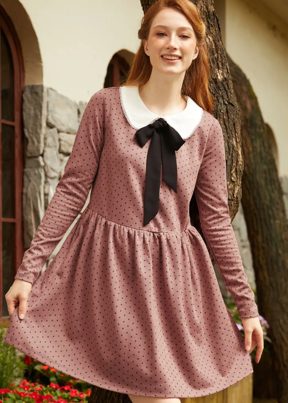 BTC Couture Curtsy Long Sleeve Collar Dress Blossom Dapple Best