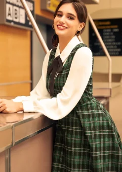 BTC Cute as a Nutmeg Fit & Flare Dress Emerald Tartan