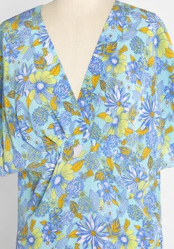 Profits Fund Fashion Manufacturing Ltd Day Vibe Doll Silk Dolman Top Sea Blue Floral Hot