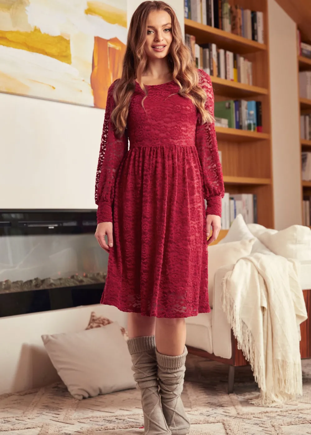 Dazzling in the Discotheque Turtleneck Dress Crimson Rush Hot