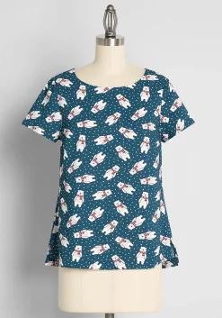 ModCloth Delightful Demeanor Short Sleeve Blouse Navy Polar Bear