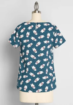 ModCloth Delightful Demeanor Short Sleeve Blouse Navy Polar Bear
