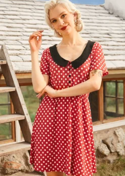 Dottie Delight Collared Dress Red Polka Dot Hot