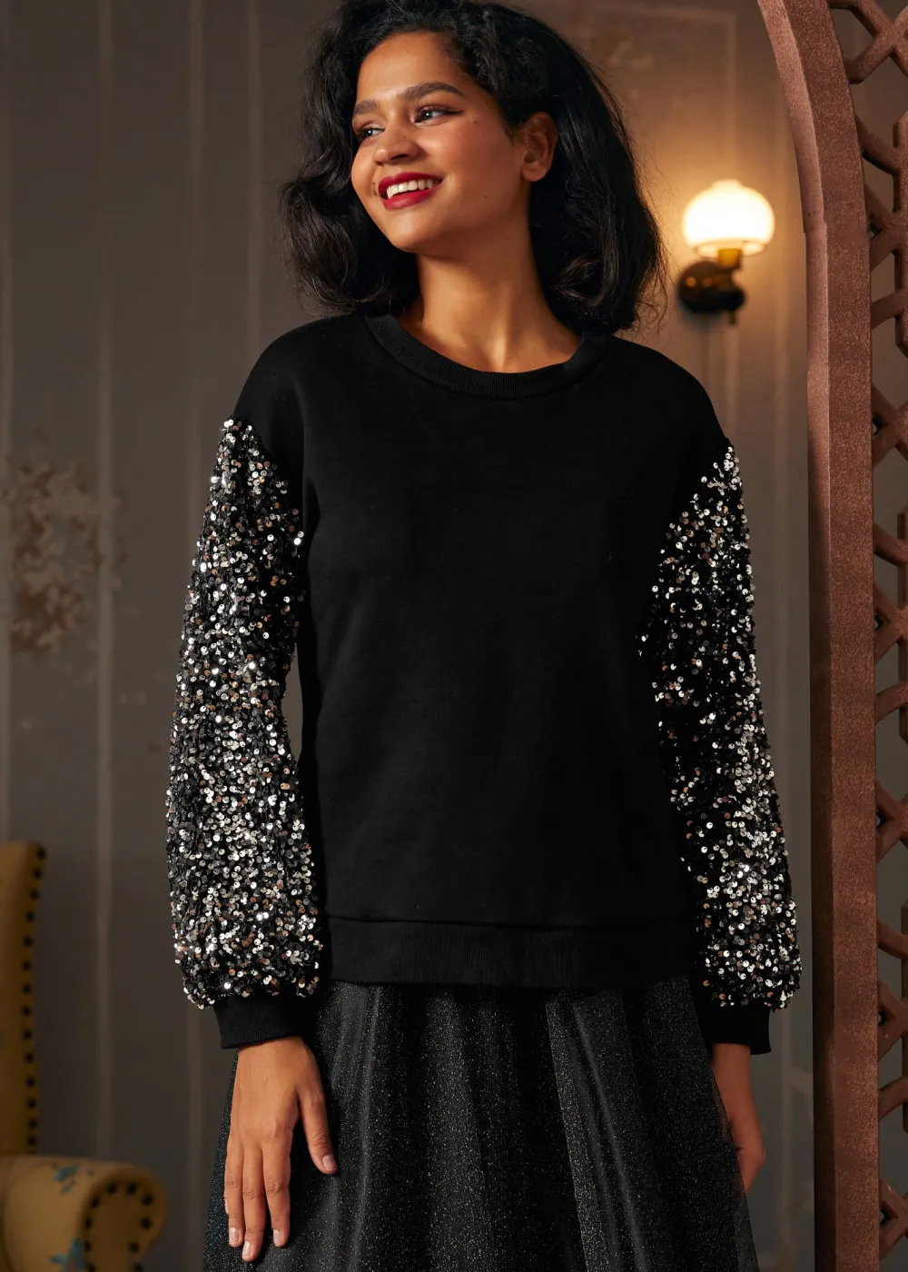 Dressed to Impress Sequin Sweatshirt Classic Noir Clearance