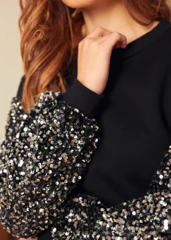 Dressed to Impress Sequin Sweatshirt Classic Noir Clearance