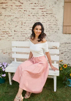 ModCloth Effortless Feature A-Line Skirt Peach Sale