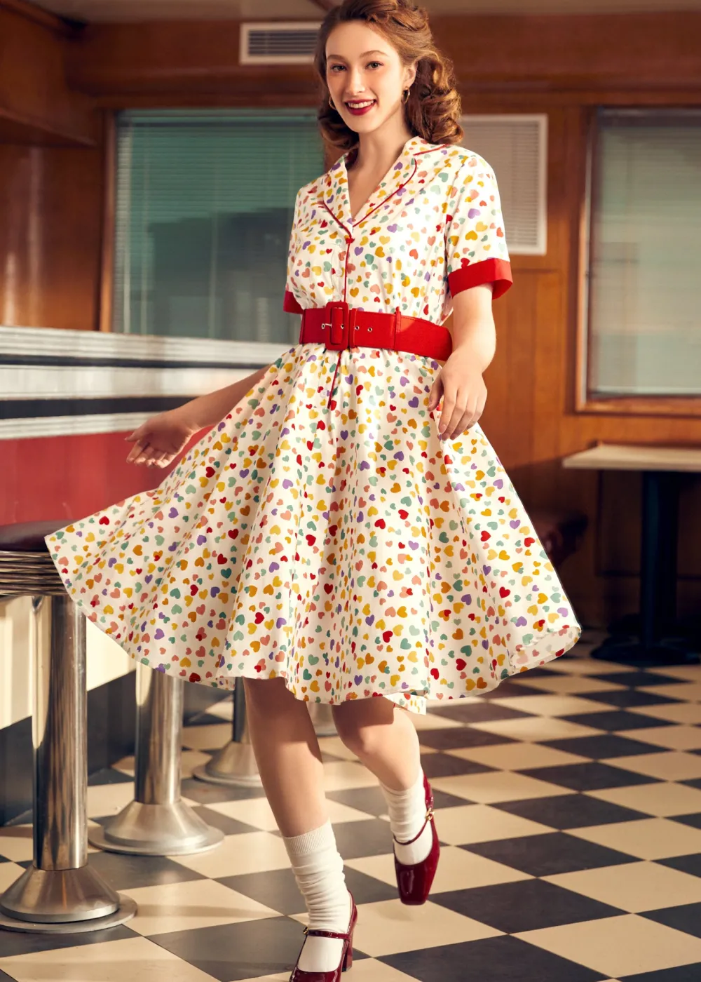 BTC Elegant Epoch Belted Shirtdress Rainbow Kisses Discount