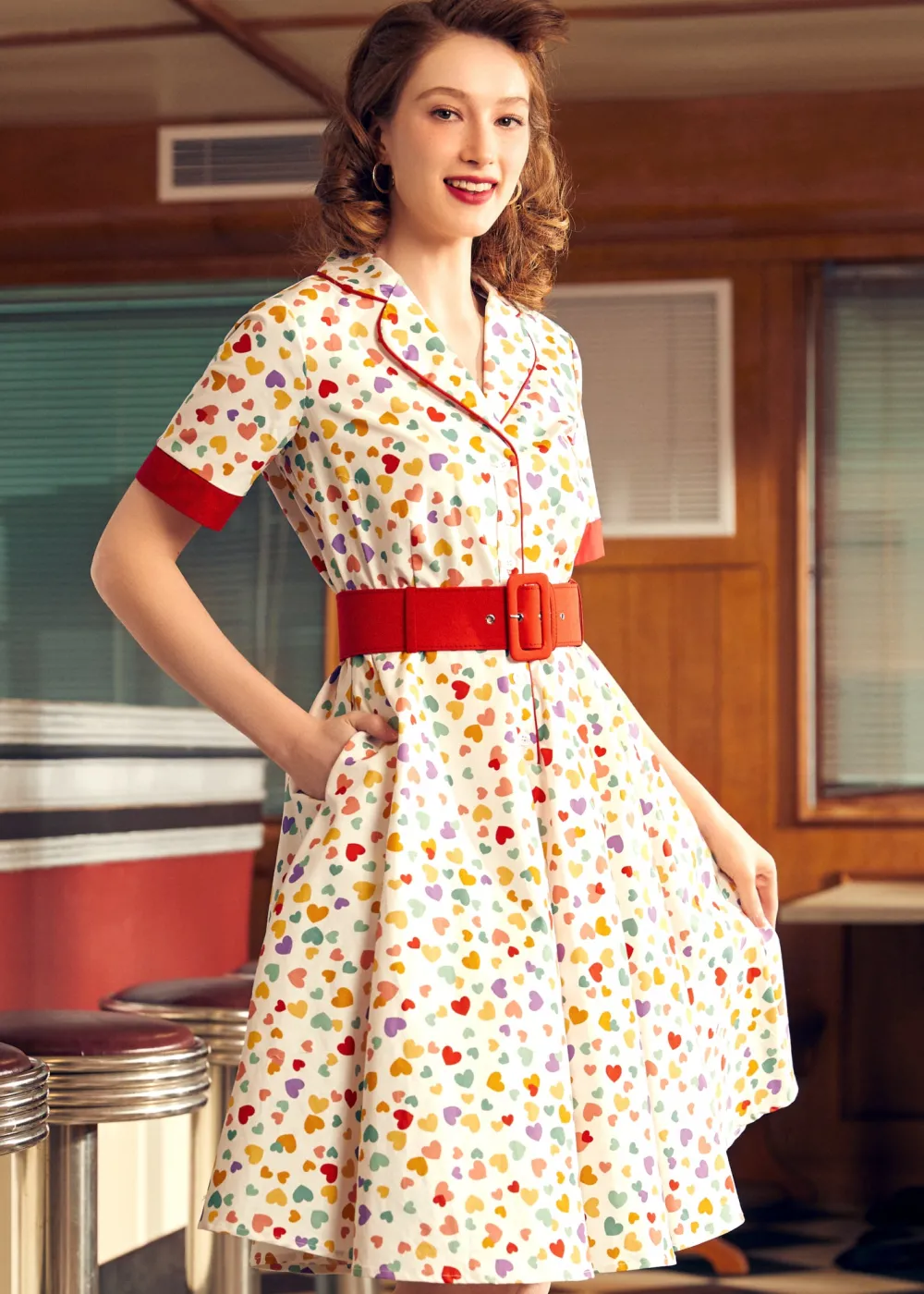 BTC Elegant Epoch Belted Shirtdress Rainbow Kisses Discount