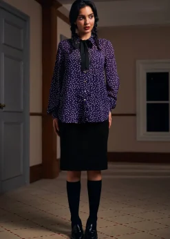 BTC Enchanted Evening Collared Blouse Plum Polka Dot Clearance