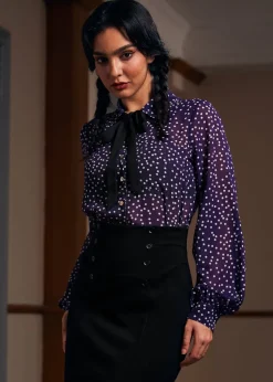 BTC Enchanted Evening Collared Blouse Plum Polka Dot Clearance