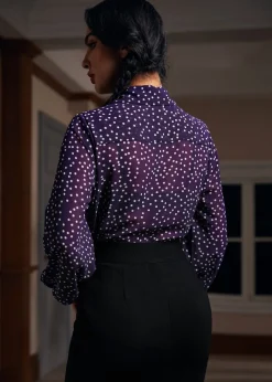 BTC Enchanted Evening Collared Blouse Plum Polka Dot Clearance