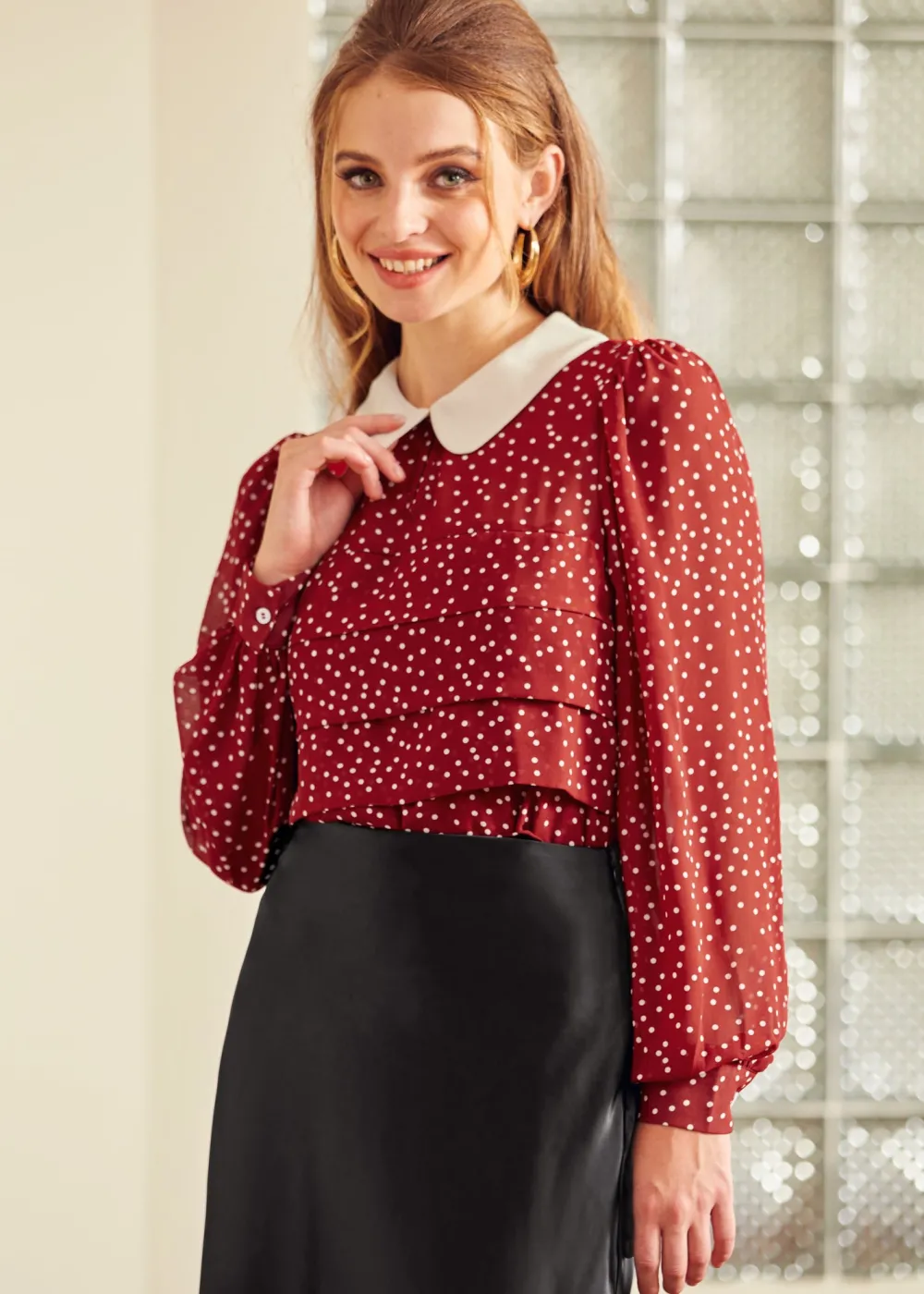 Essence of Every Era Pan Collar Blouse Marvelous Merlot Sale