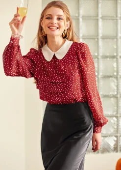 Essence of Every Era Pan Collar Blouse Marvelous Merlot Sale