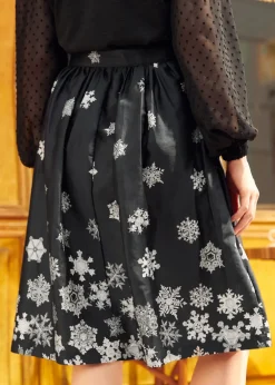 ModCloth Falling For Winter A-Line Skirt Black Snowflake New