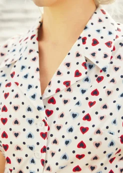 Feel the Morning Breeze Convertible Collar Shirt White heart Clearance