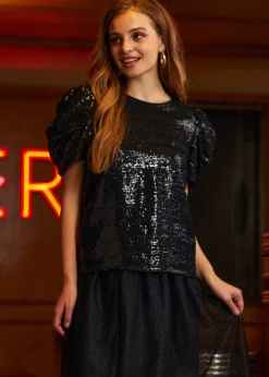 Festive Frolic Bubble Sleeve Crew Midnight New